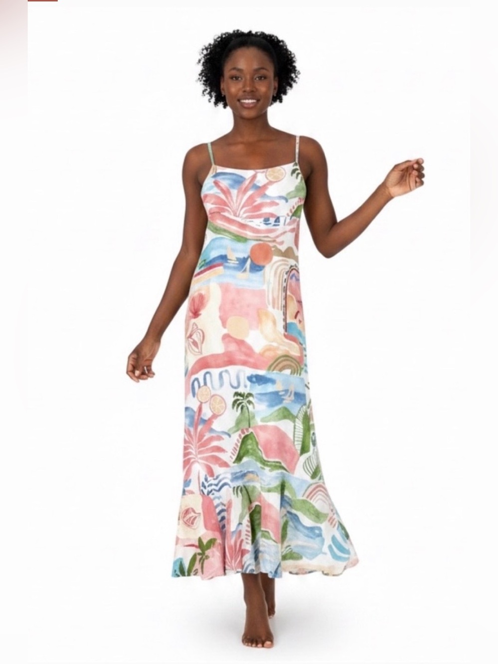 Paper Heart Colorful Floral Geometric Print Maxi Resort Sundress L NWT